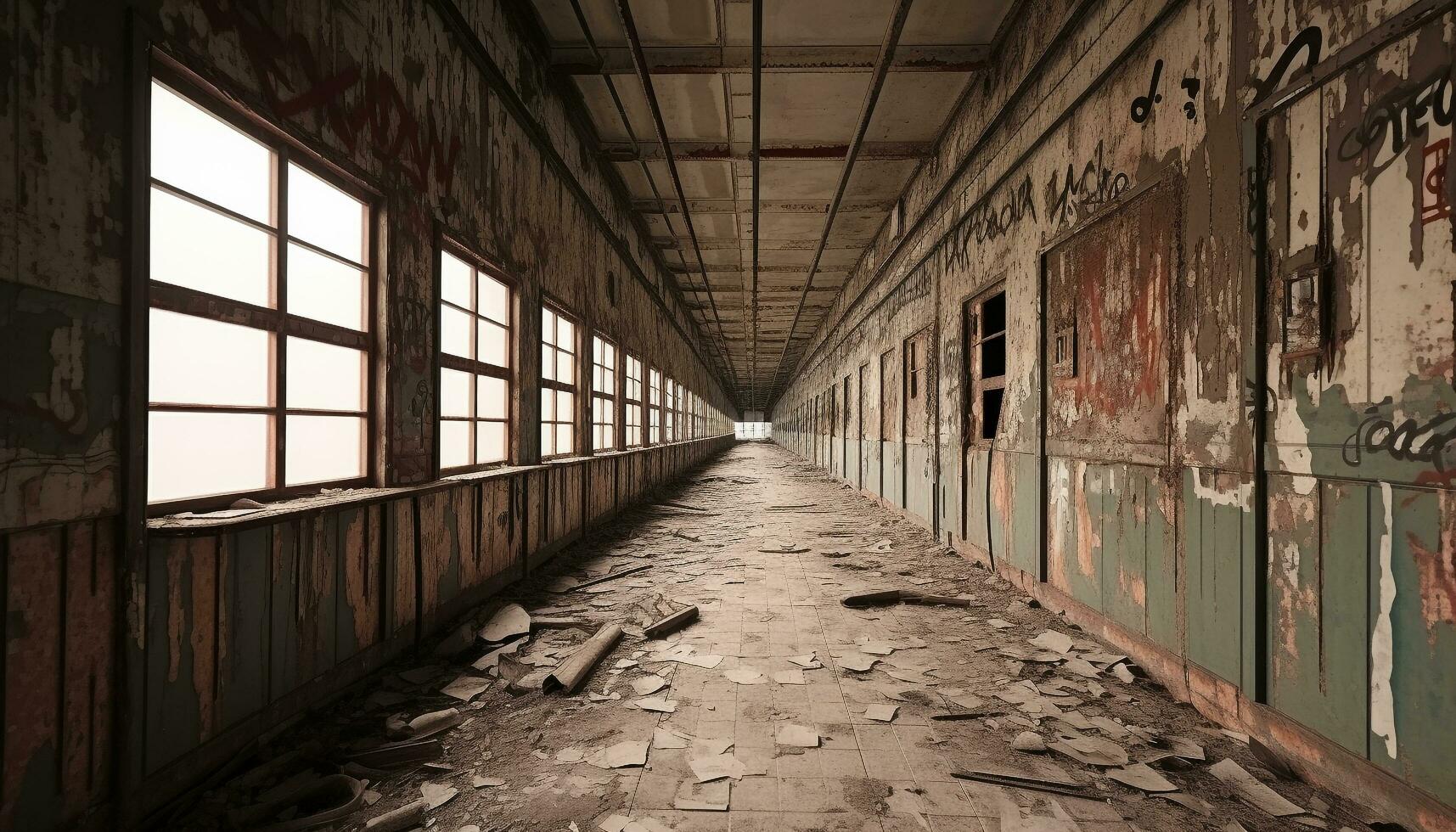 AI generated Spooky old ruin, abandoned factory, rusty metal generated by AI photo