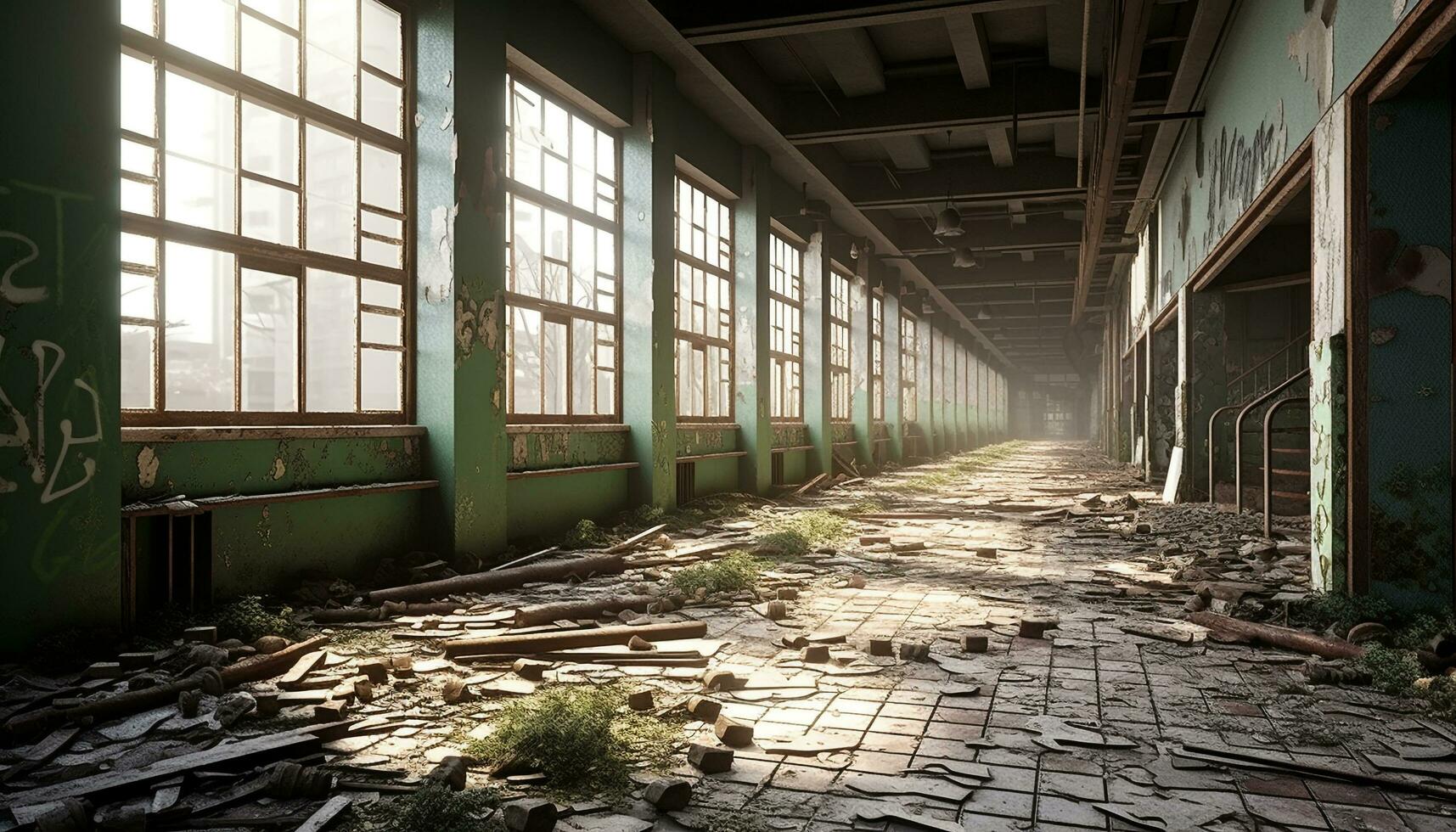 AI generated Spooky old ruin, abandoned factory, rusty and destroyed generated by AI photo