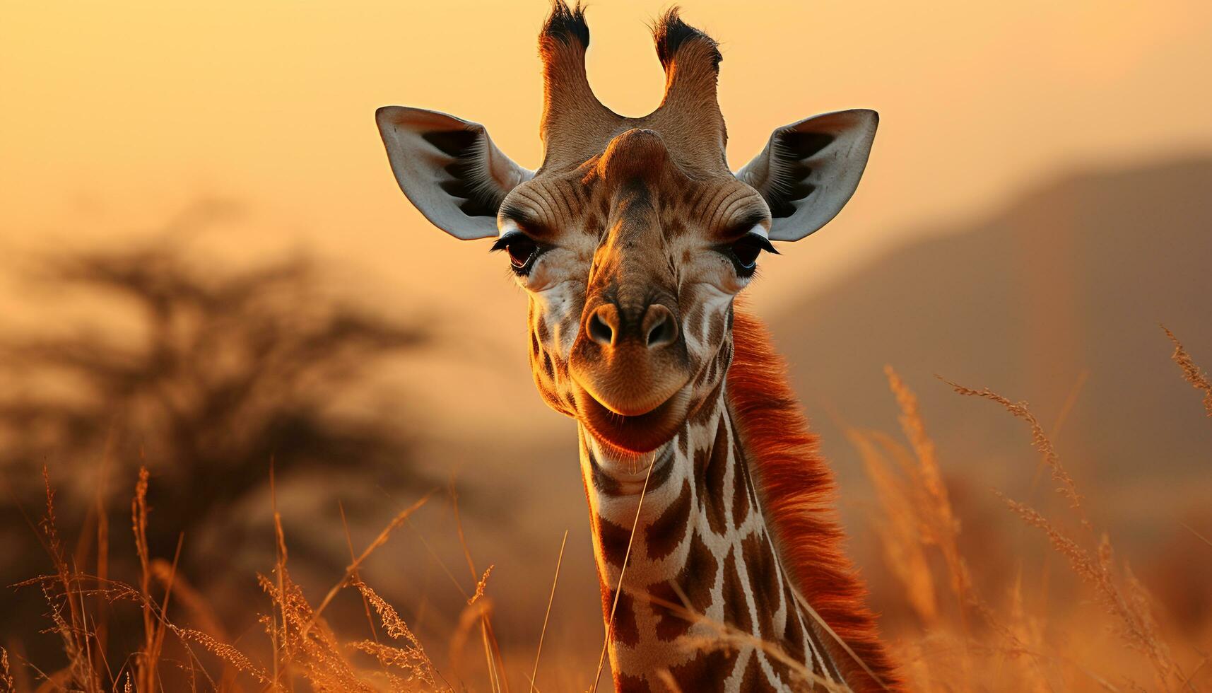 AI generated Giraffe in the wild, looking at camera generated by AI photo