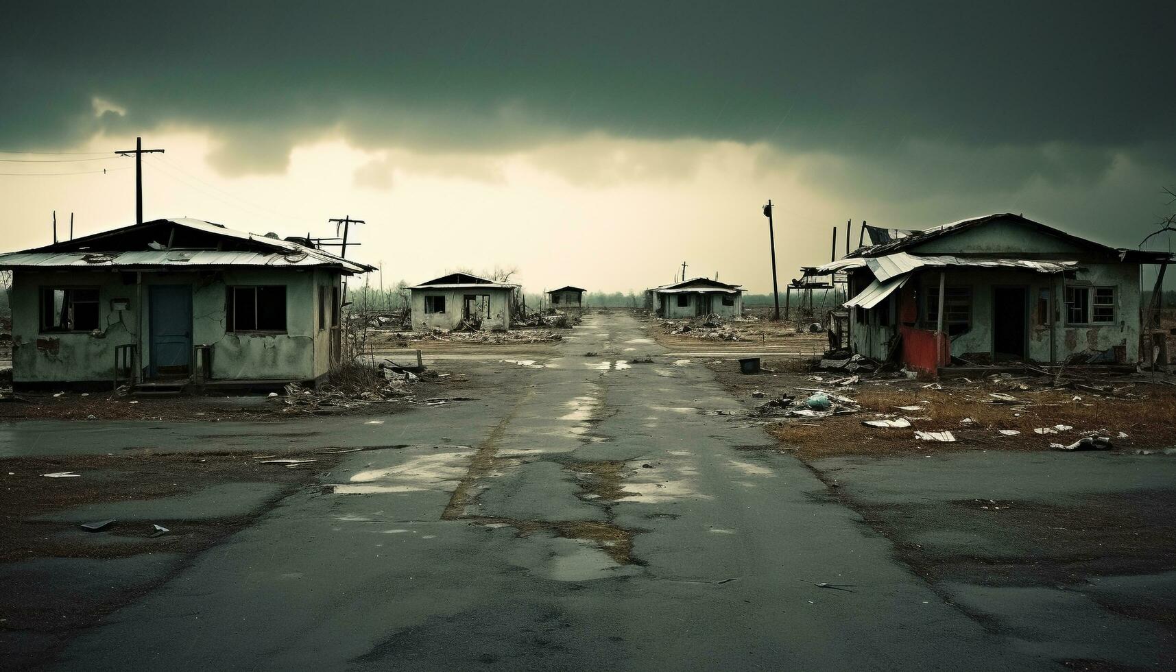 ai generado abandonado choza en oscuro, escalofriante paisaje pobreza, destrucción generado por ai foto