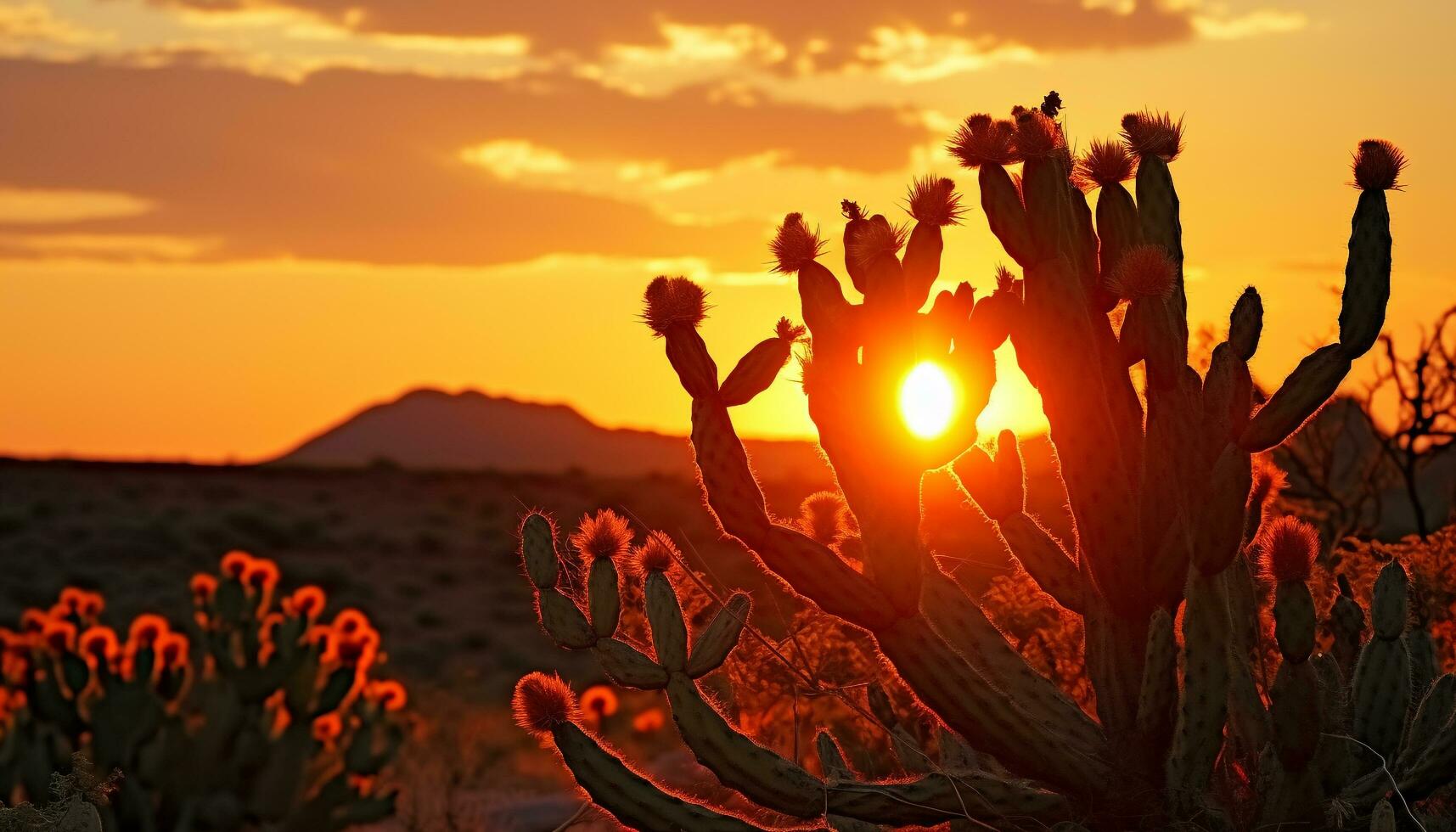 ai generado silueta de árbol en contra vibrante puesta de sol cielo generado por ai foto