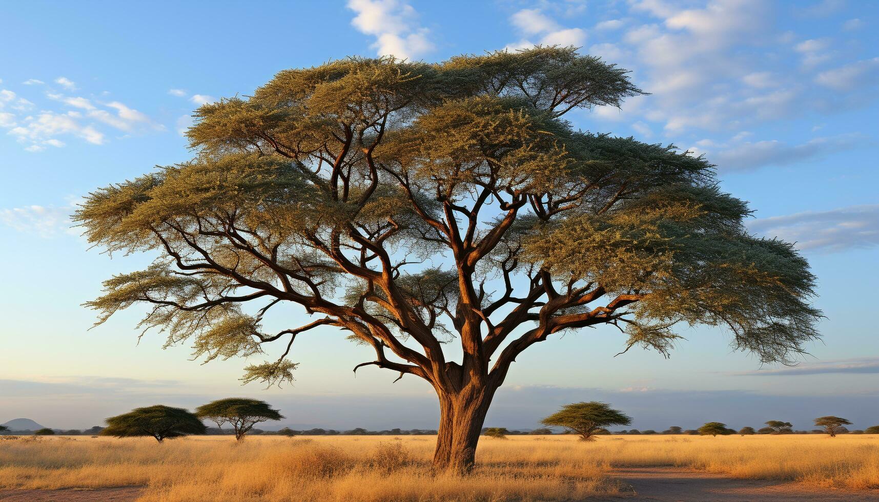 AI generated Silhouette of acacia tree in African savannah generated by AI photo