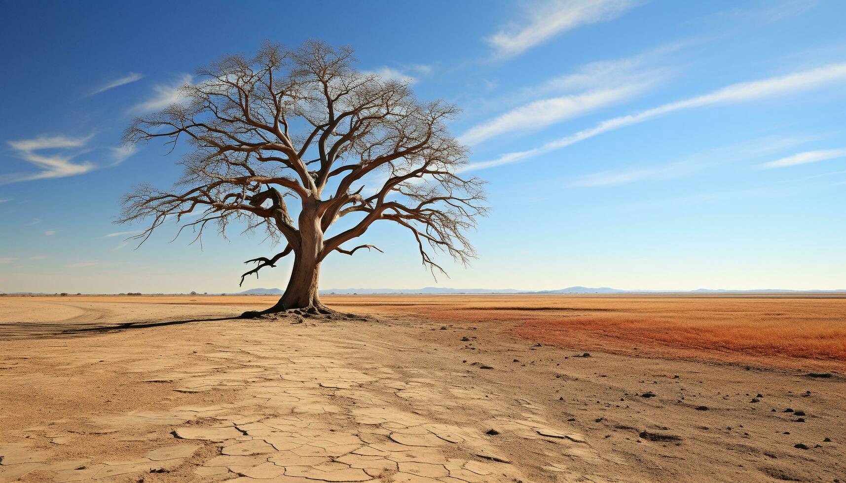 AI generated Arid climate, sand dune, acacia tree, remote wilderness generated by AI photo