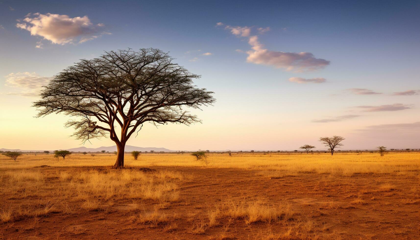 AI generated Silhouette of acacia tree in African savannah generated by AI photo