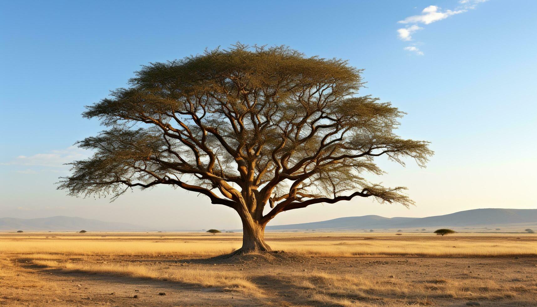 AI generated Silhouette of acacia tree on arid African plain generated by AI photo