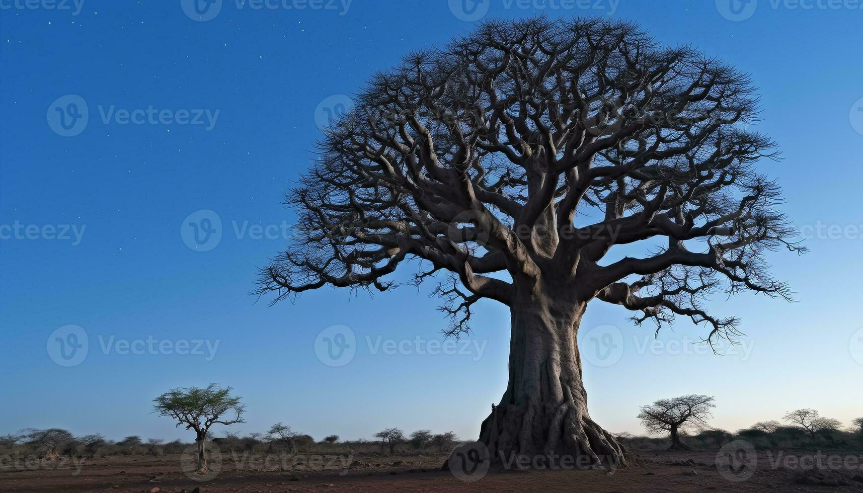 AI generated Silhouette of acacia tree on African savannah generated by AI photo