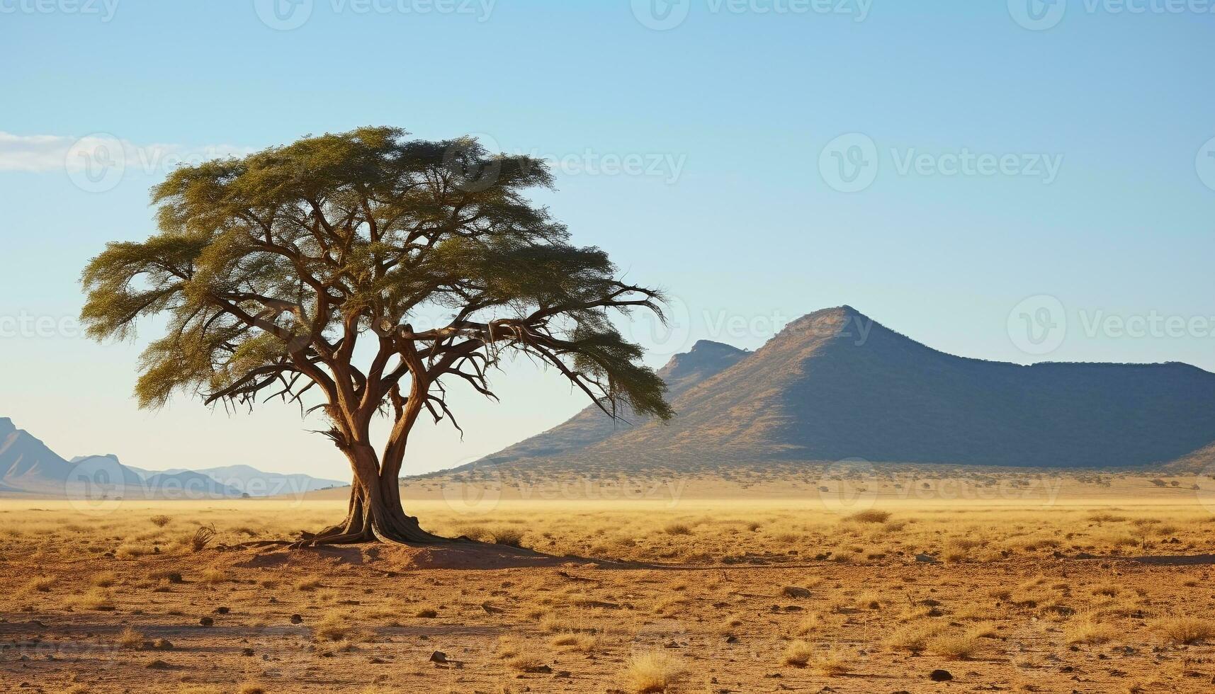 AI generated African landscape, sand, tree, mountain, travel, dry generated by AI photo