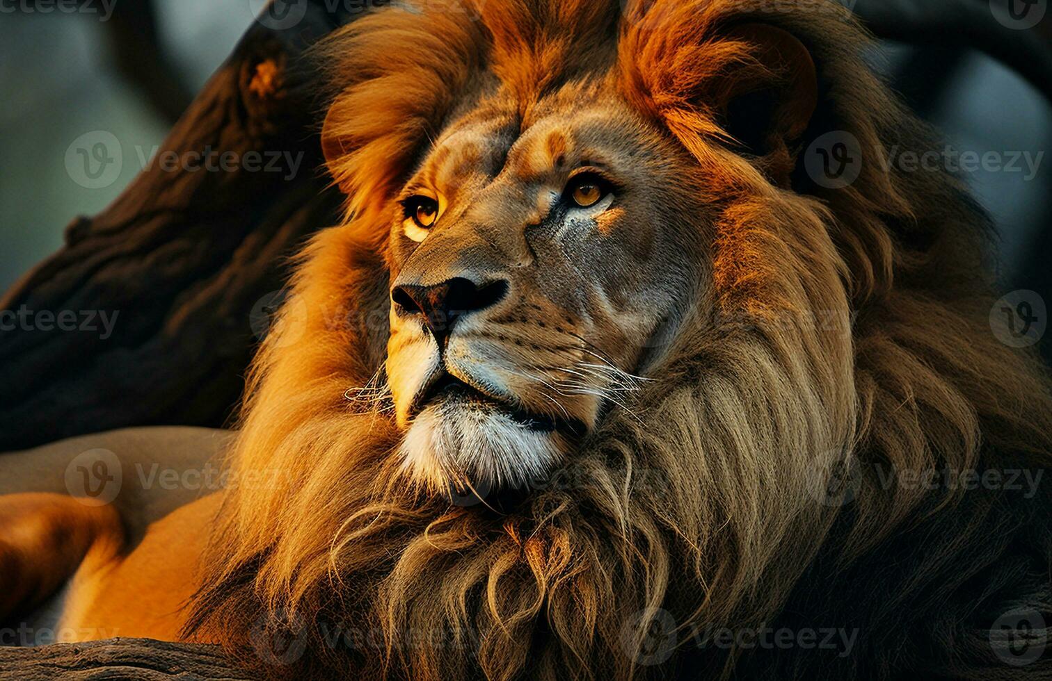 AI generated Majestic lion resting in the African wilderness generated by AI photo