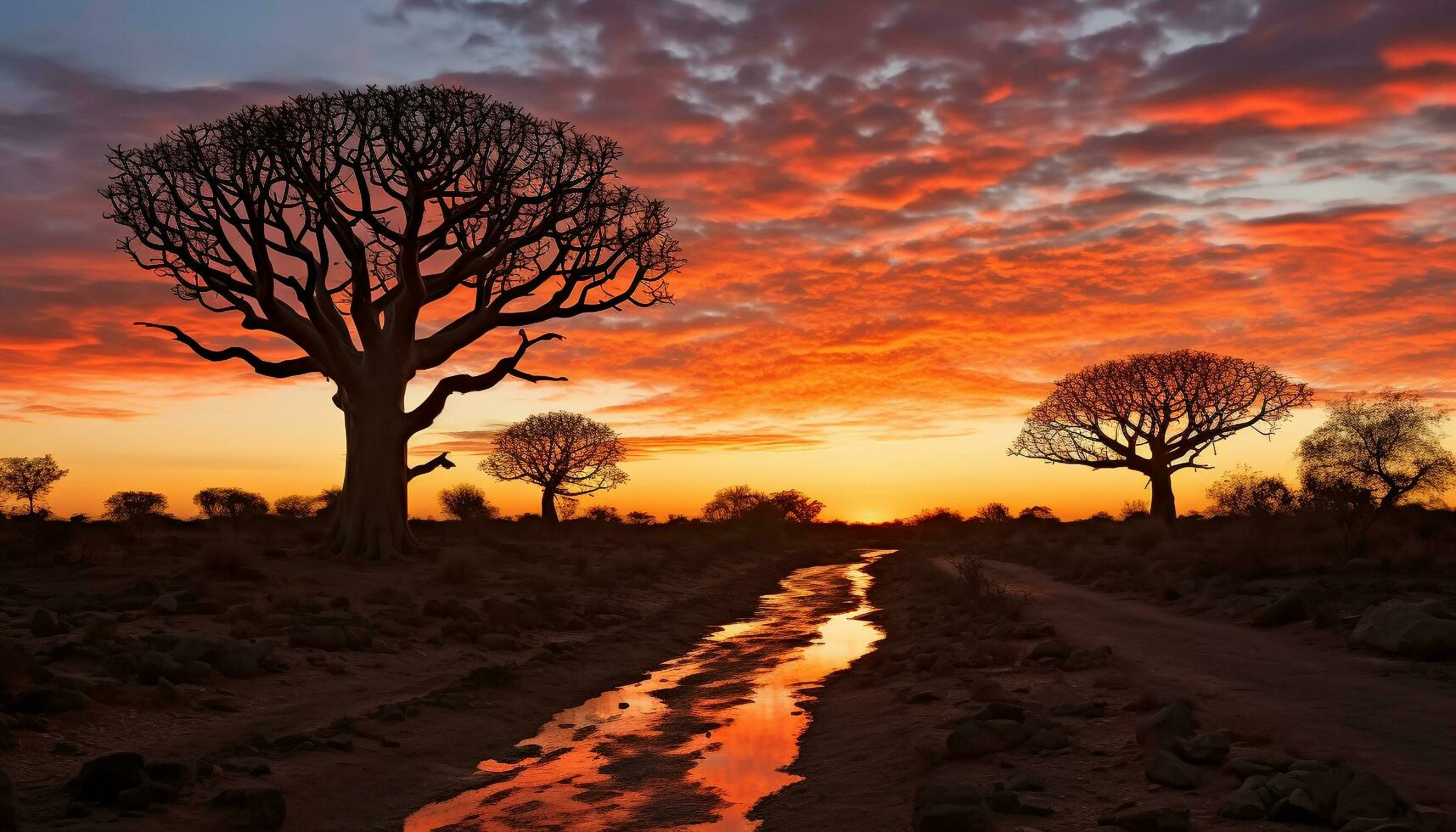 AI generated Silhouette of acacia tree in African sunset generated by AI photo