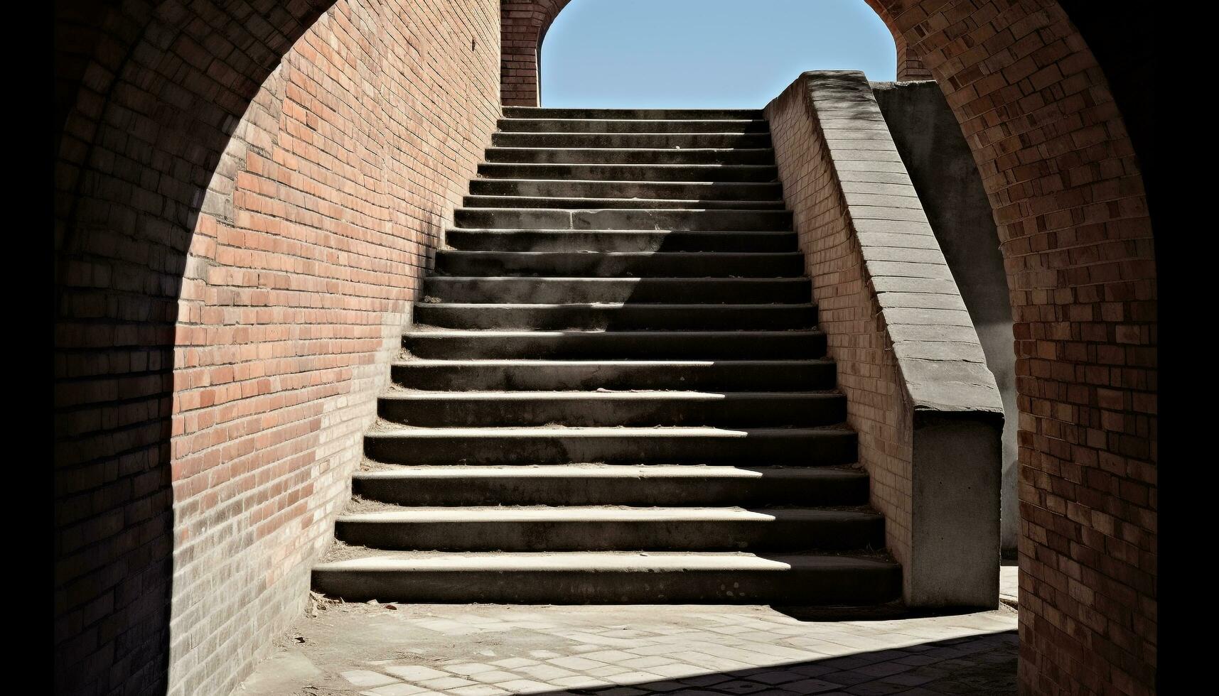 AI generated Ancient staircase, brick arch, vanishing point, history generated by AI photo