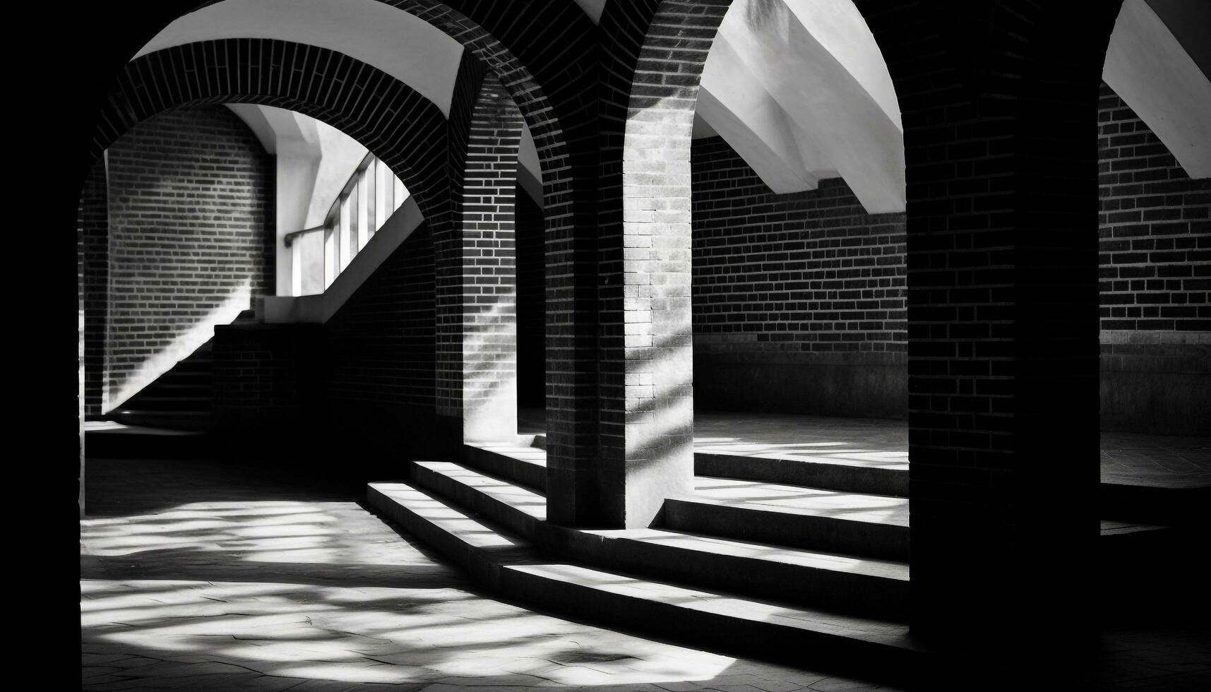 AI generated Ancient arches, black and white, vanishing point generated by AI photo