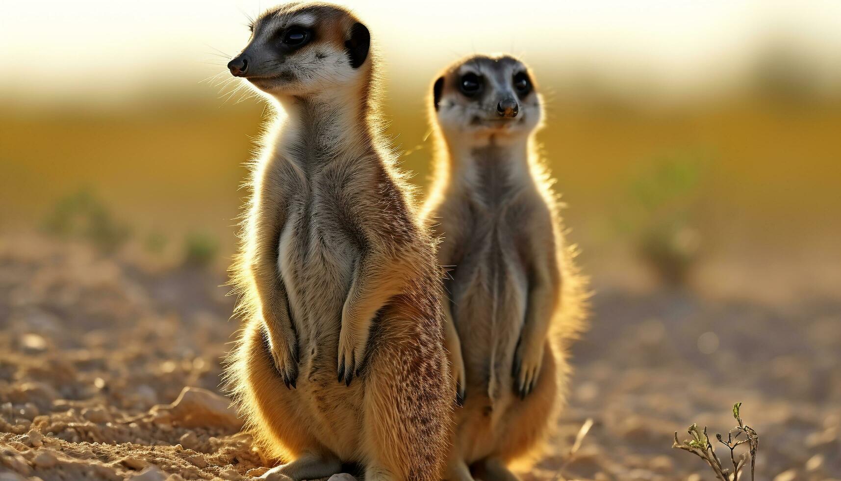 AI generated Cute meerkat family standing, looking at camera generated by AI photo
