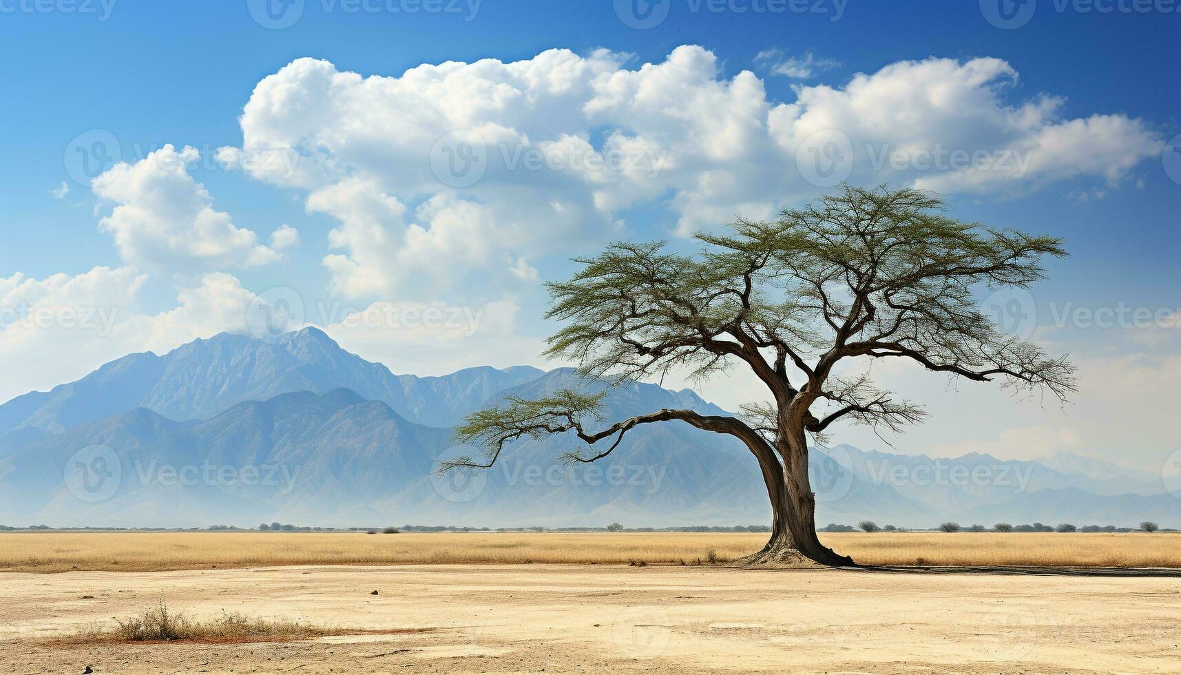 AI generated Tranquil scene, blue sky, dry landscape, dusty horizon generated by AI photo