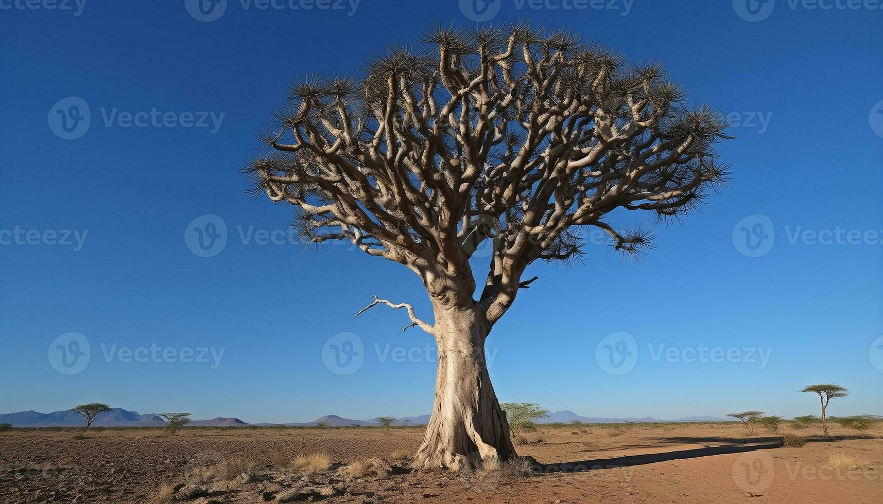 AI generated Silhouette of acacia tree on arid sand dune generated by AI photo