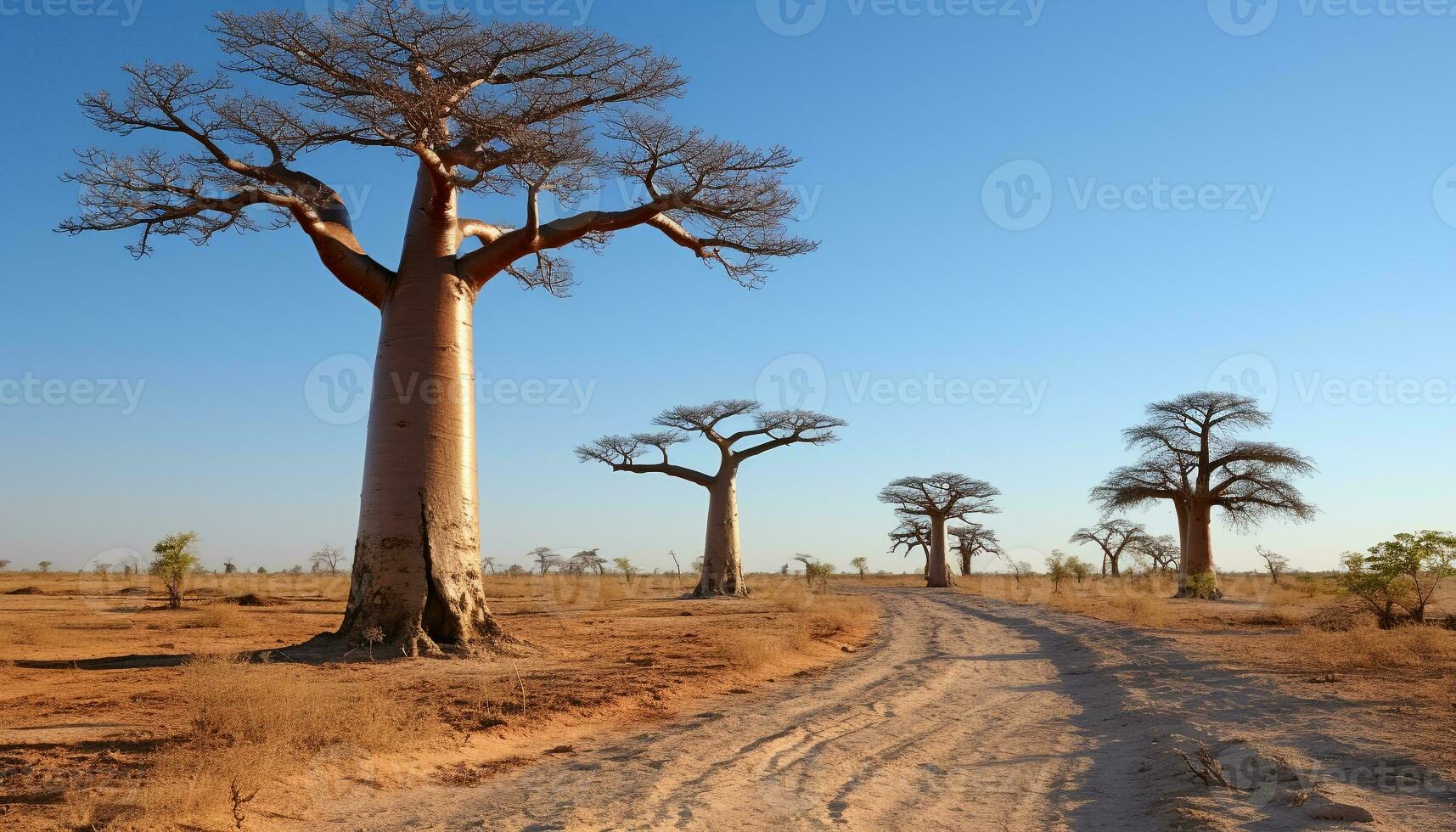 AI generated Silhouette of acacia tree in arid African landscape generated by AI photo