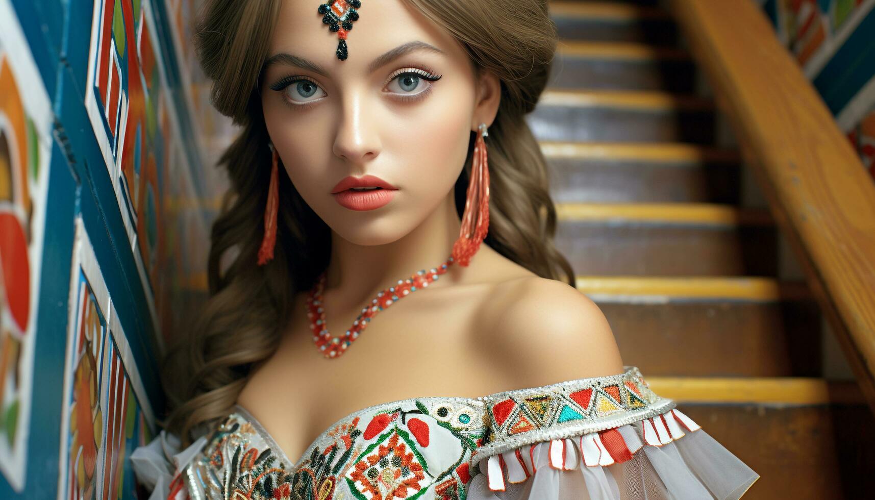 AI generated Beautiful woman with long brown hair and elegance generated by AI photo