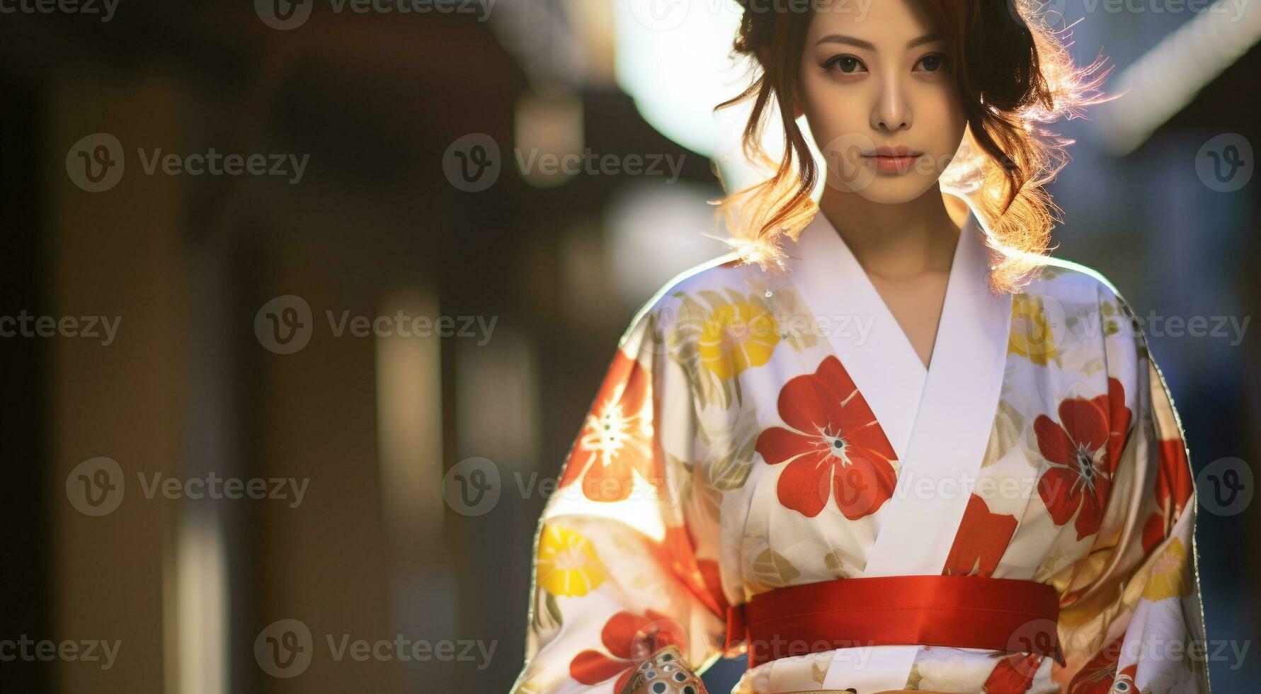 ai generado hermosa joven mujer en tradicional japonés ropa generado por ai foto