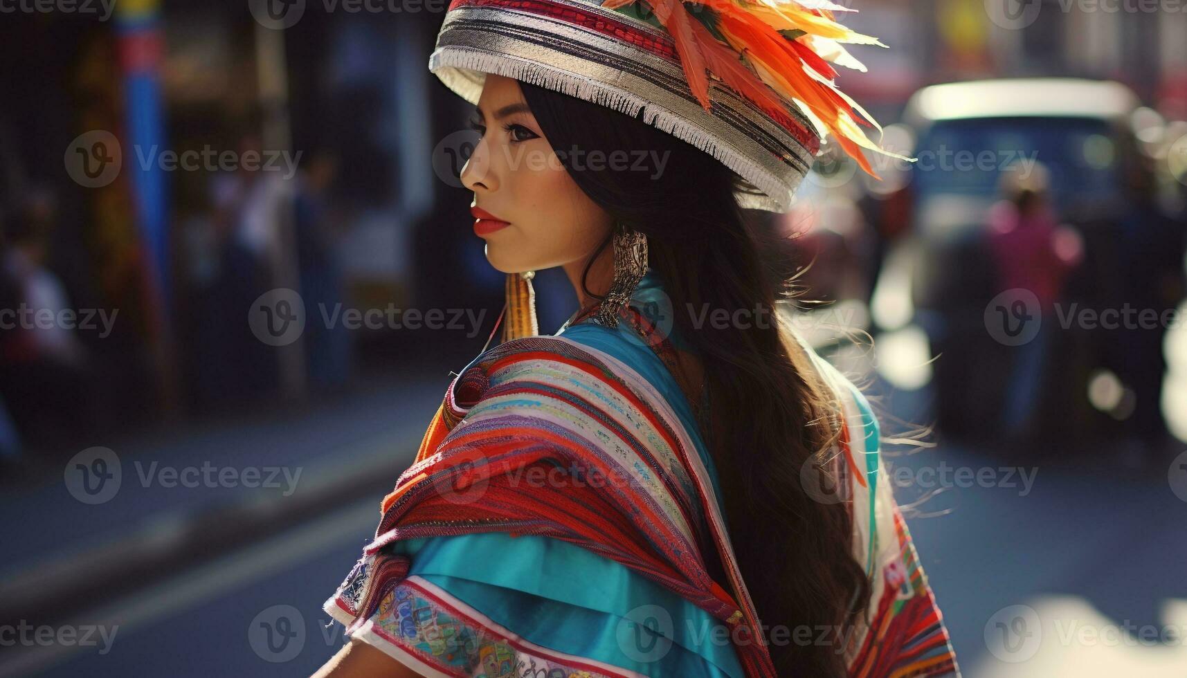 ai generado joven mujer en tradicional ropa escaparate cultural belleza generado por ai foto