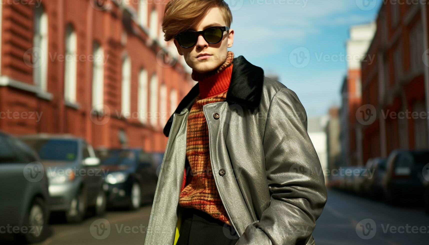 AI generated Confident man in sunglasses exudes modern elegance generated by AI photo