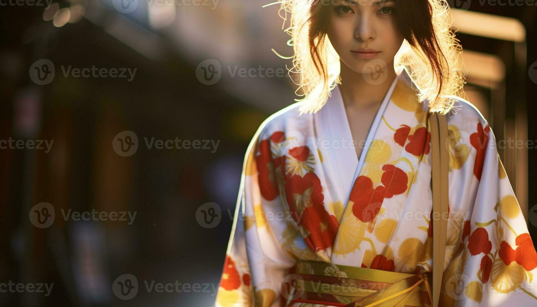 AI generated Beautiful woman in traditional clothing walking with confidence generated by AI photo