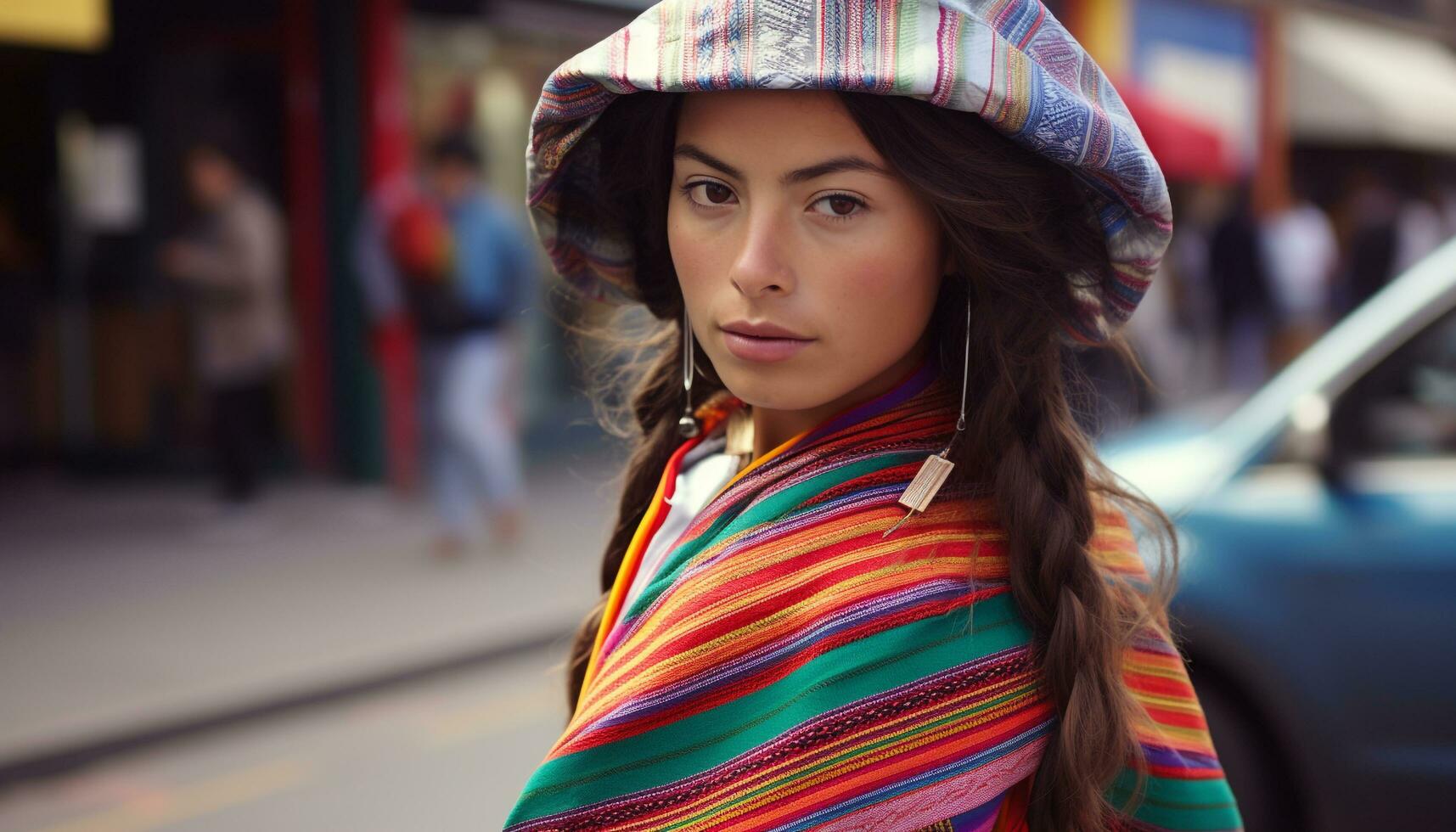 ai generado sonriente joven mujer en de moda invierno ropa generado por ai foto