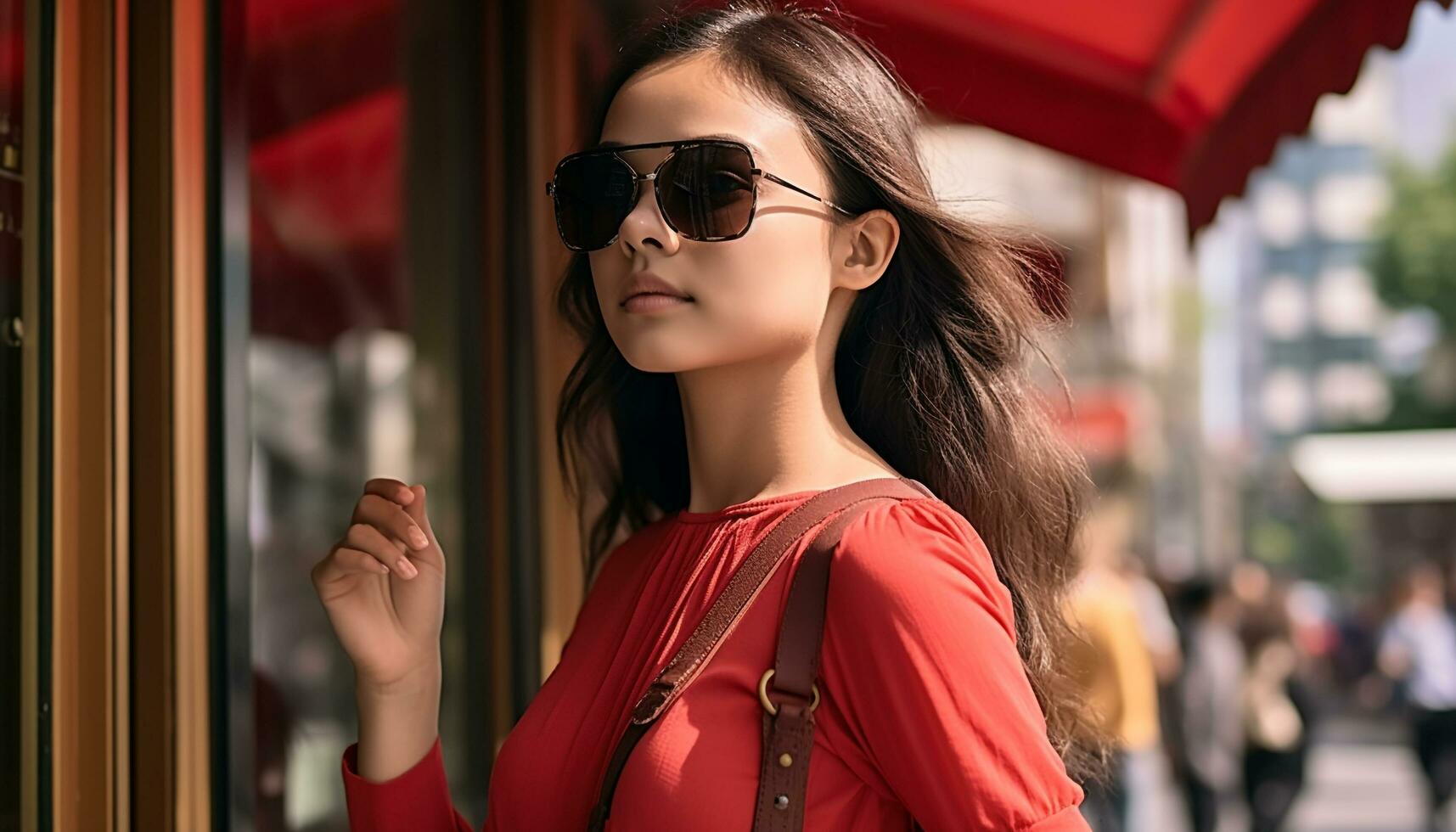 AI generated Young woman in sunglasses, confident and fashionable generated by AI photo