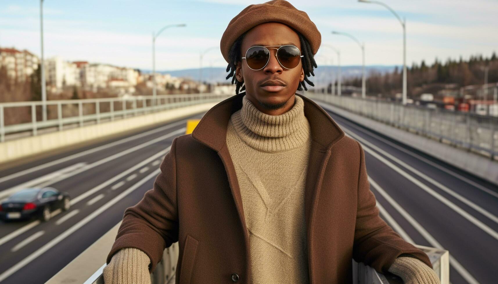 AI generated Fashionable man in sunglasses driving car with confidence generated by AI photo