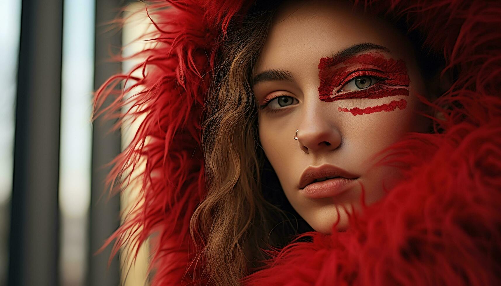 AI generated Beautiful woman with brown hair looking at camera generated by AI photo