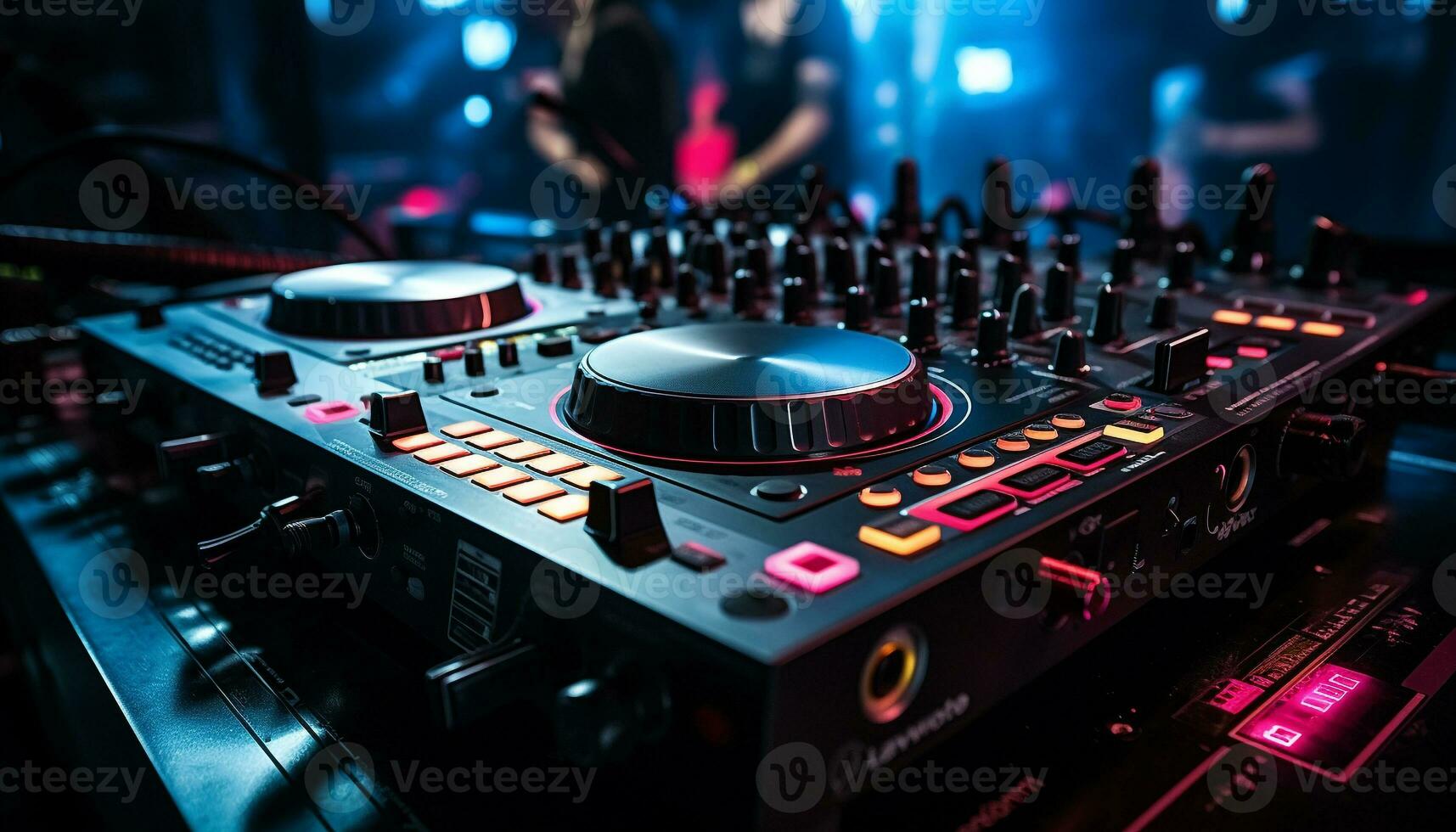 AI generated Nightclub mixing turntable, party stage, sound mixer performance generated by AI photo