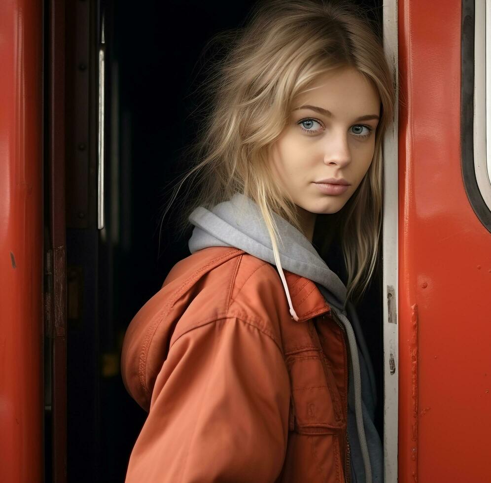 AI generated Young woman looking at camera, smiling with confidence generated by AI photo