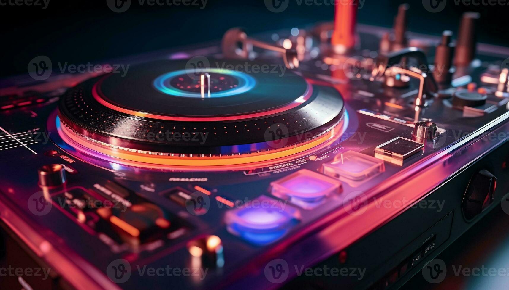 AI generated Nightclub party, mixing beats, spinning turntable generated by AI photo