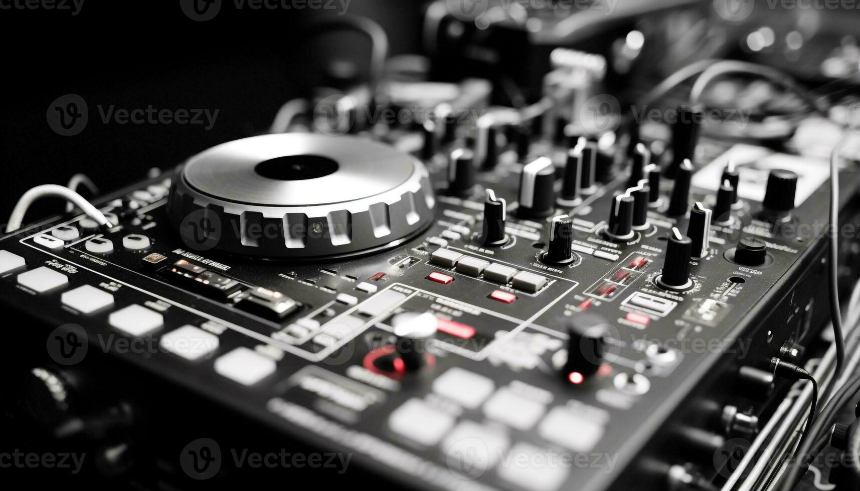 AI generated Nightclub mixing equipment turns up the stereo knob generated by AI photo