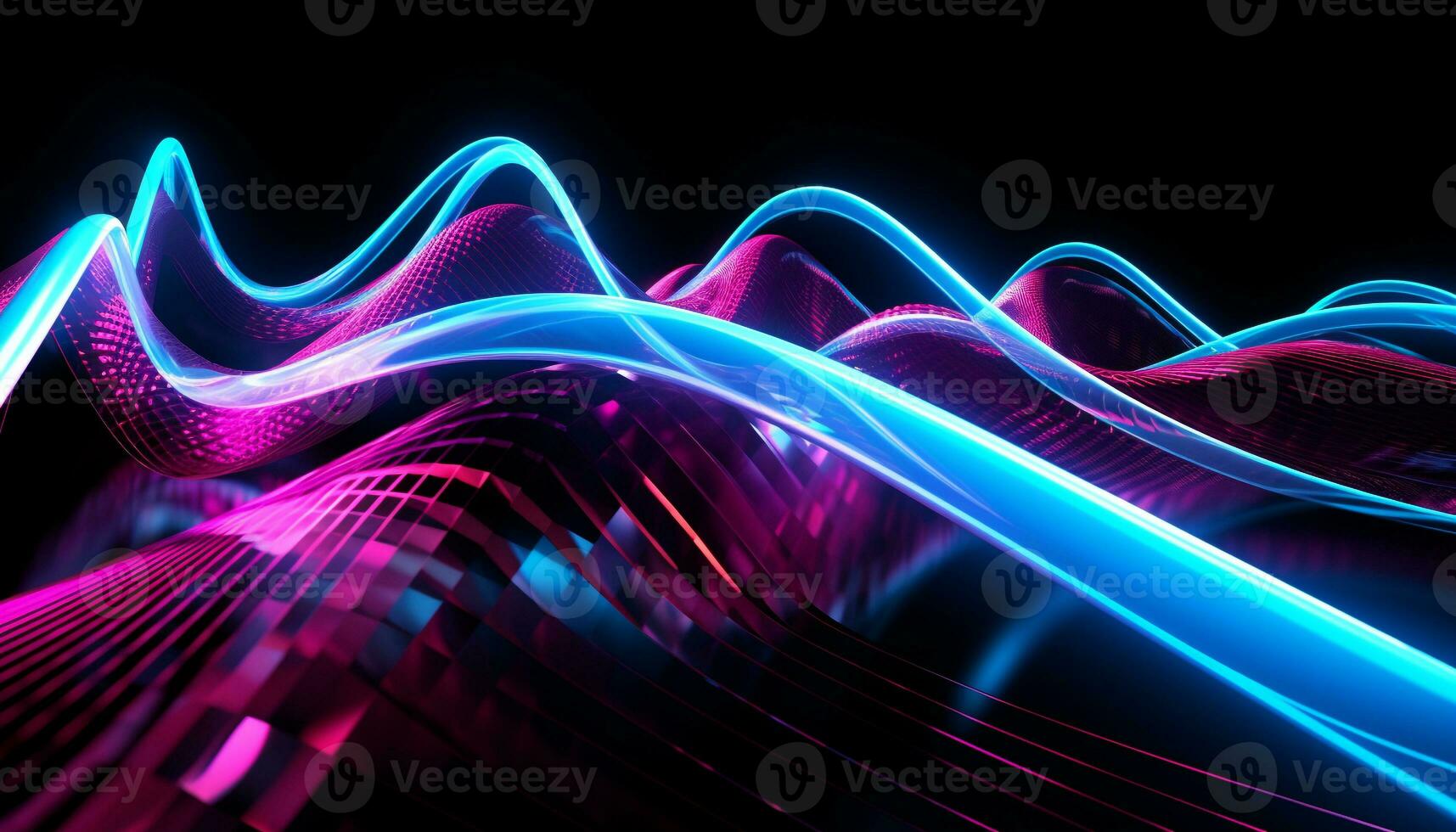 AI generated Bright neon lights painting a vibrant wave pattern generated by AI photo