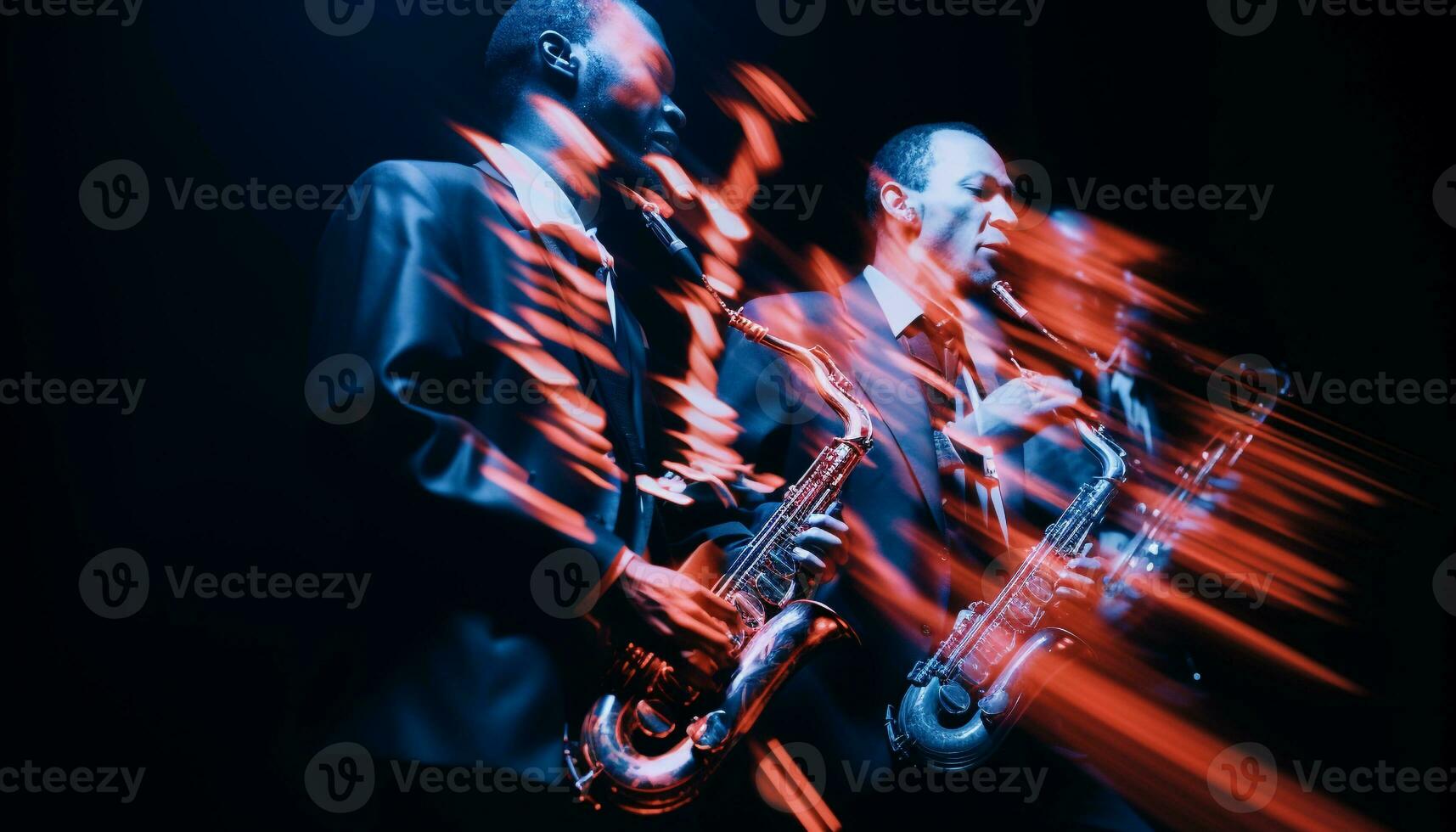 AI generated Men playing guitars on stage at a concert generated by AI photo