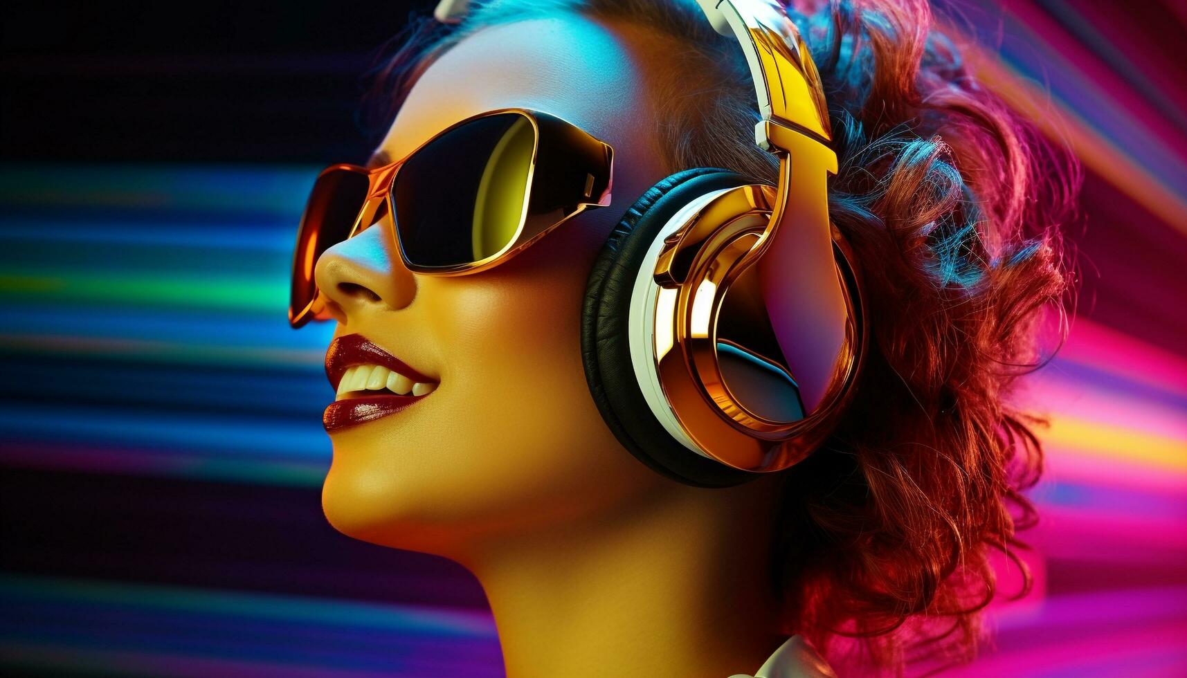 AI generated Young adult woman enjoying the nightclub vibrant music generated by AI photo