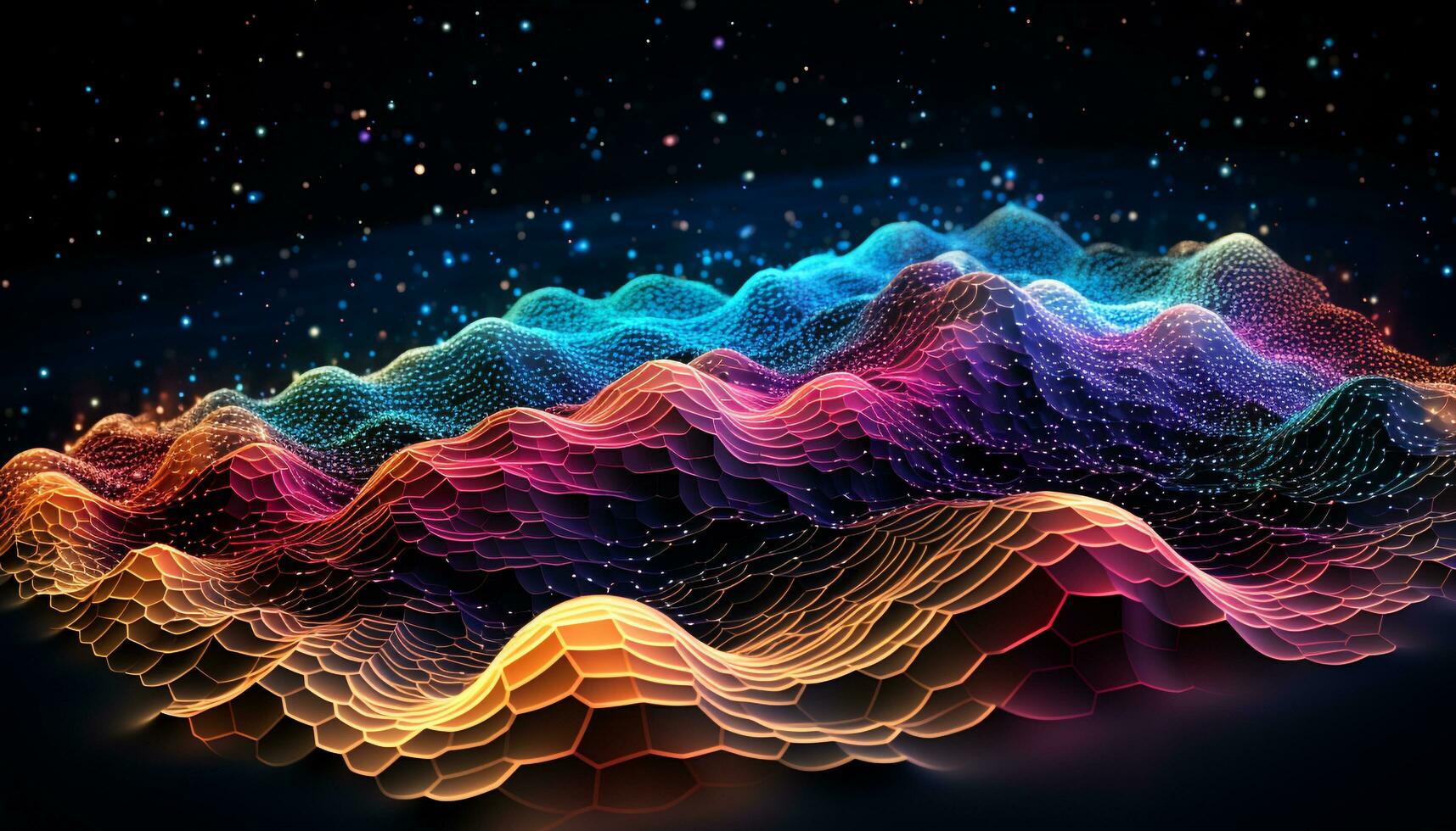AI generated Glowing blue wave pattern in futuristic space generated by AI photo