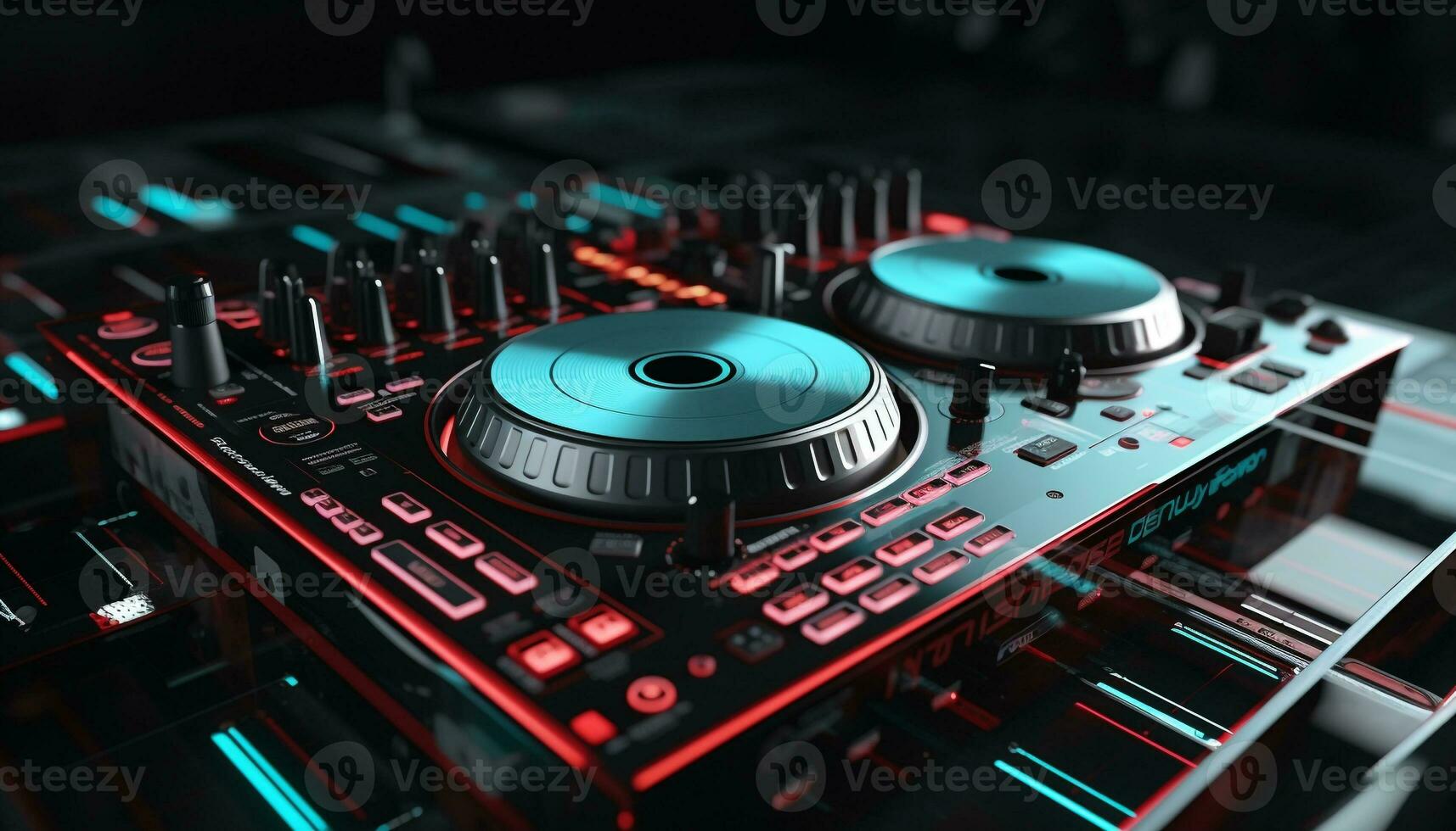 AI generated Nightclub mixing technology, nightlife stereo knob close up generated by AI photo