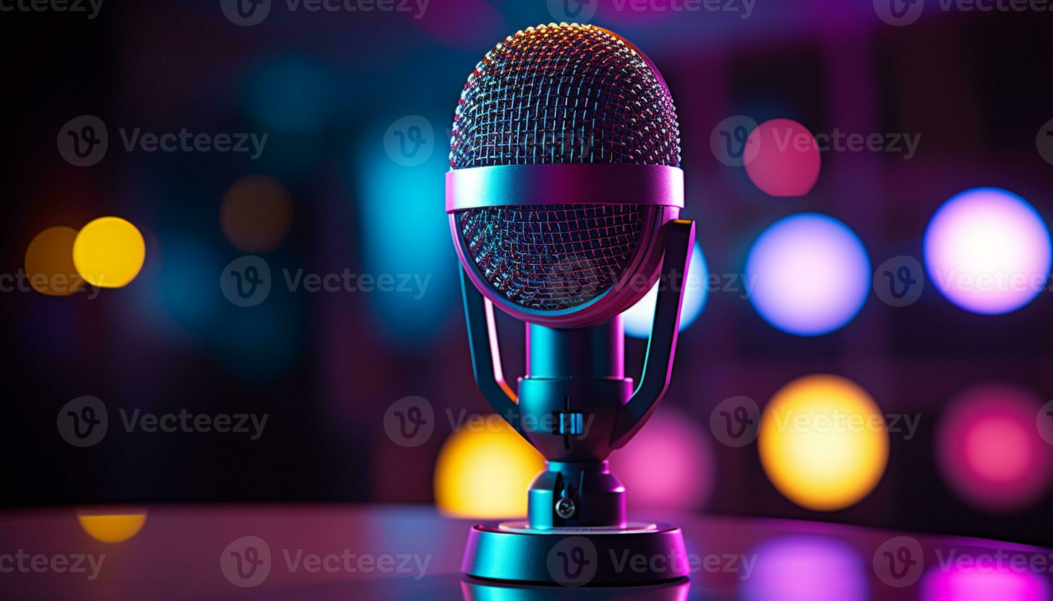 AI generated Stage performance, microphone, spotlight, audience