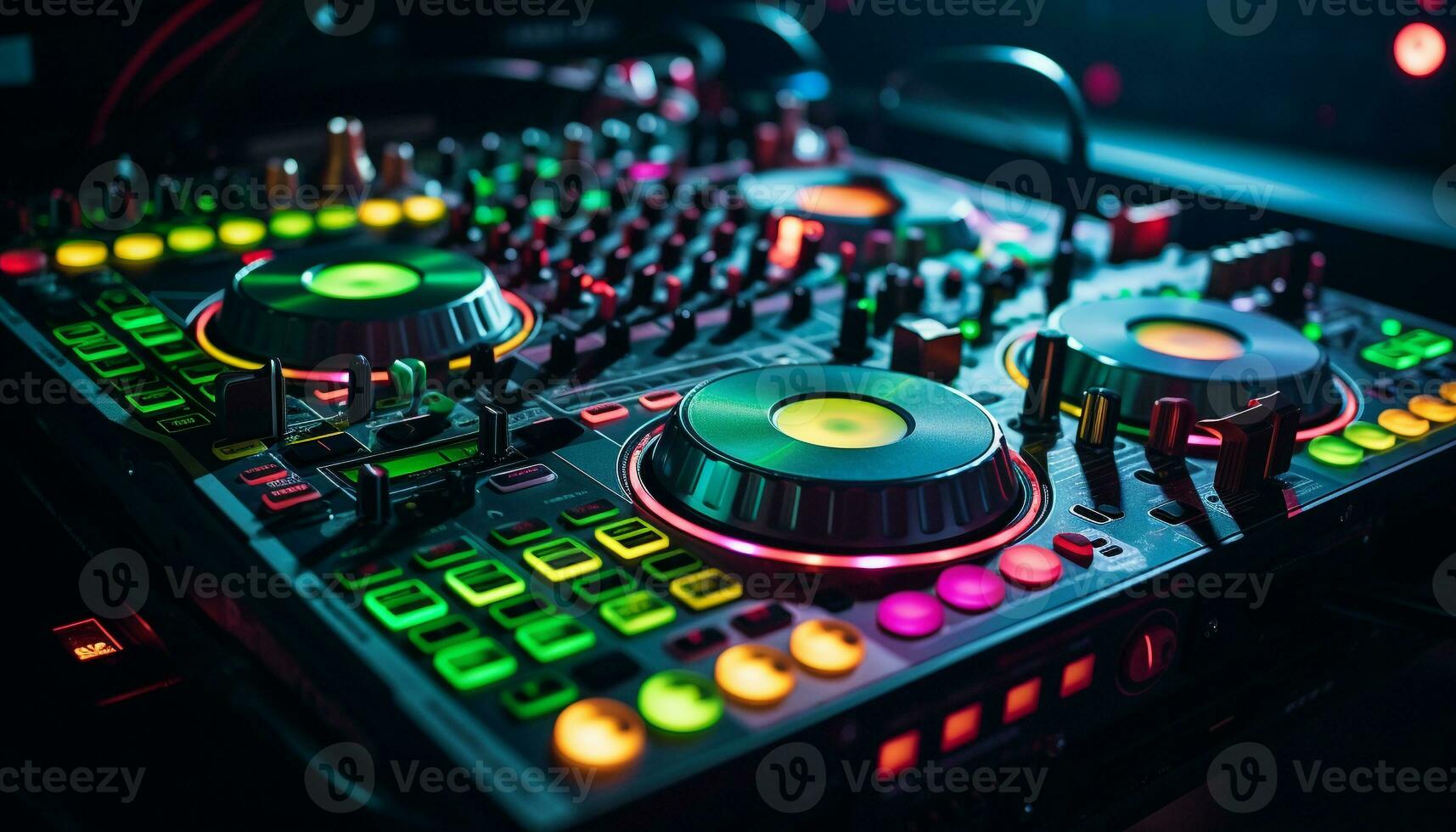 AI generated Nightclub mixing, nightlife party, sound mixer control knob generated by AI photo