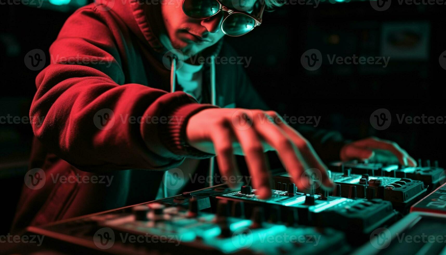 AI generated Young adult mixing music at a nightclub generated by AI photo