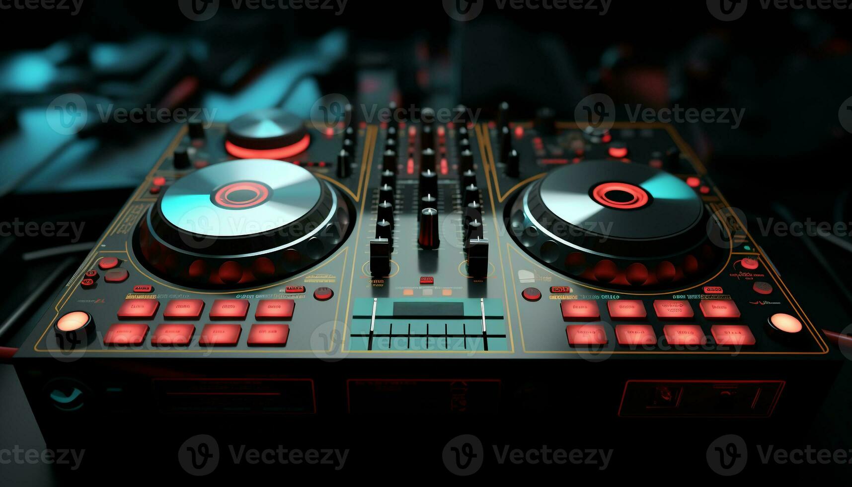 AI generated Nightclub party with DJ mixing on turntable equipment generated by AI photo