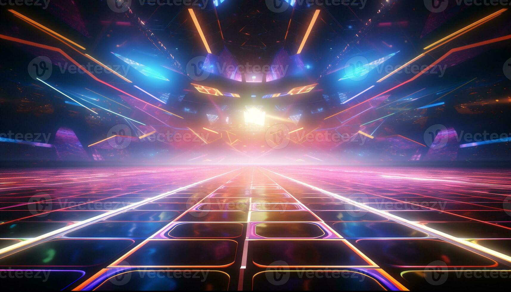 AI generated Glowing nightclub stage ignites vibrant disco celebration generated by AI photo