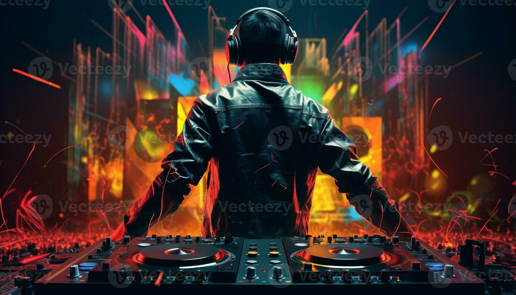 AI generated Nightclub jockey mixing music, creating electrifying party atmosphere generated by AI photo