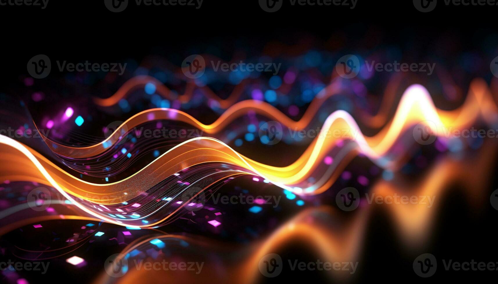 AI generated Glowing blue wave pattern on dark backdrop generated by AI photo