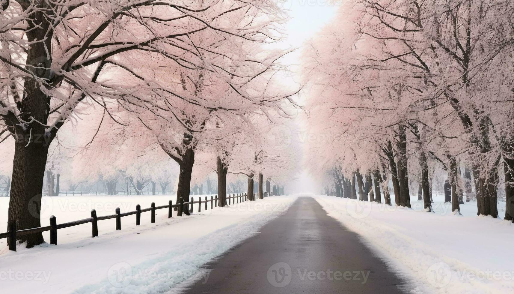 AI generated Winter beauty, snow covered trees in a tranquil forest generated by AI photo