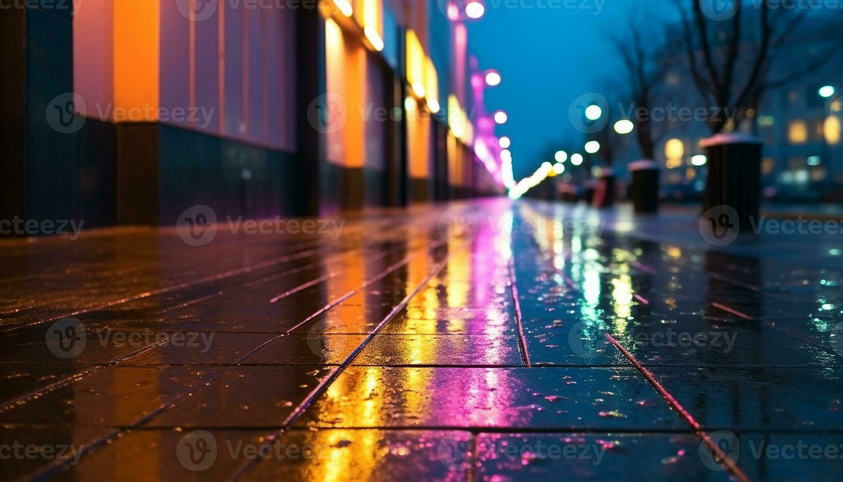 AI generated Rainy city streets illuminated by vibrant car lights generated by AI photo