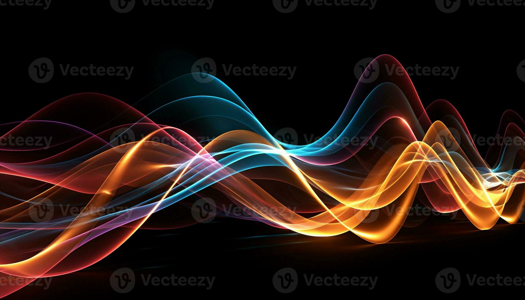 AI generated Bright flowing wave pattern on dark black background generated by AI photo