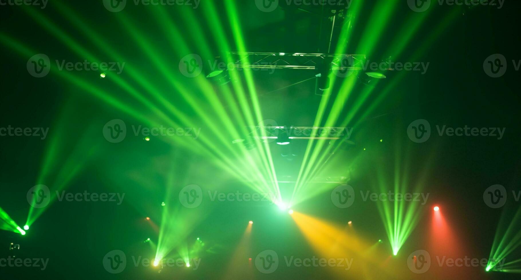 AI generated Nightclub stage illuminated with colorful disco lights generated by AI photo