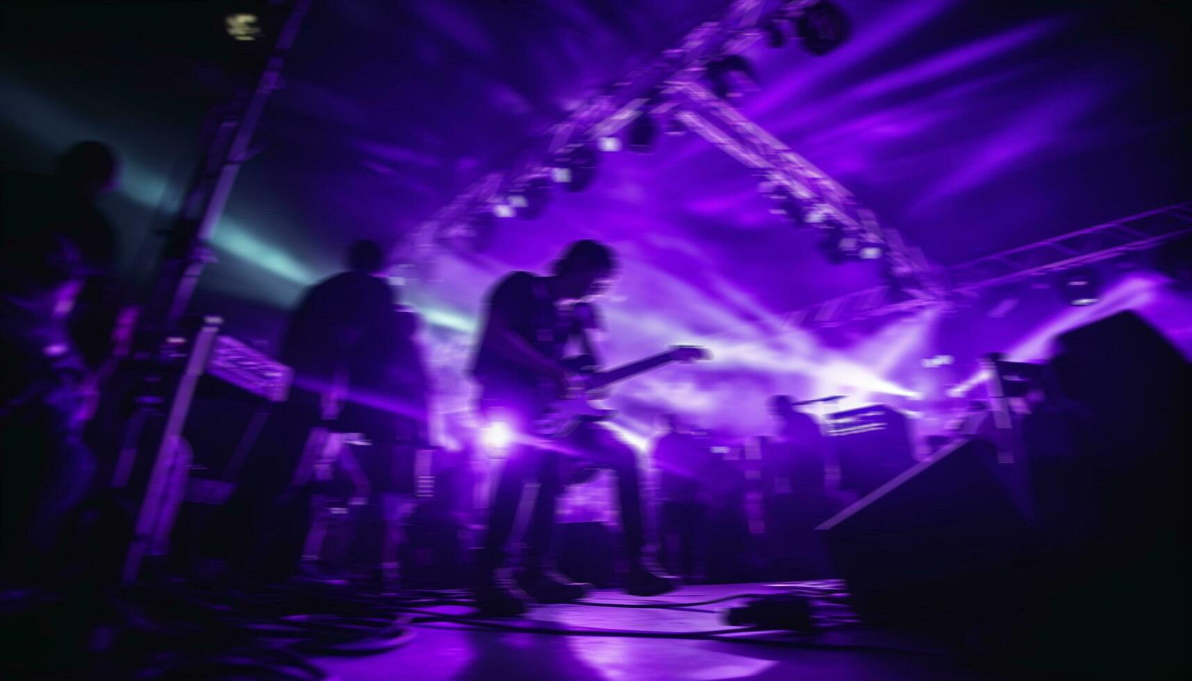 ai generado rock músico jugando guitarra en etapa a Club nocturno generado por ai foto