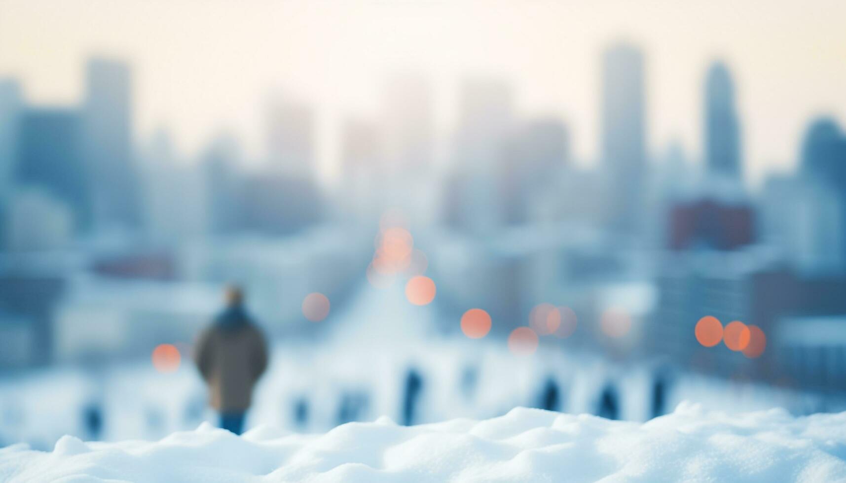AI generated Winter cityscape, blurred snow, glowing skyscrapers, illuminated nightlife generated by AI photo